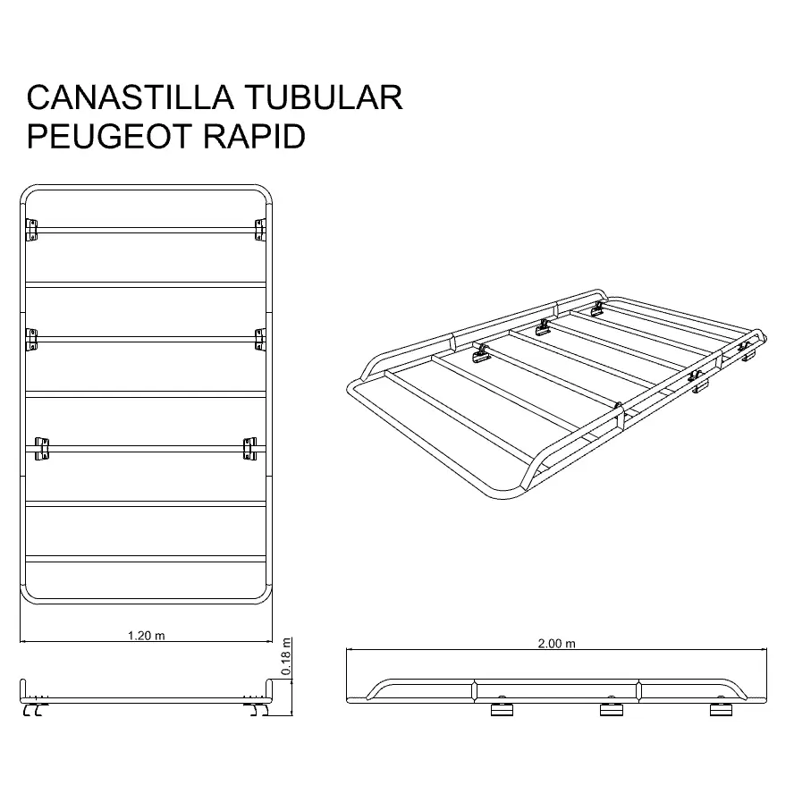 Canastilla Portaequipaje Tubular Ram Pro Master Rapid / Peugeot Partner Rapid 2017-2024 - CANASTILLAS