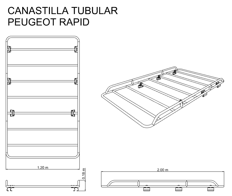 Canastilla Portaequipaje Tubular Ram Pro Master Rapid / Peugeot Partner Rapid 2017-2024