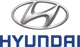 Logotipo de coche Hyundai plateado con texto azul.