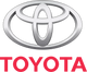 Logotipo de Toyota plateado con texto rojo.